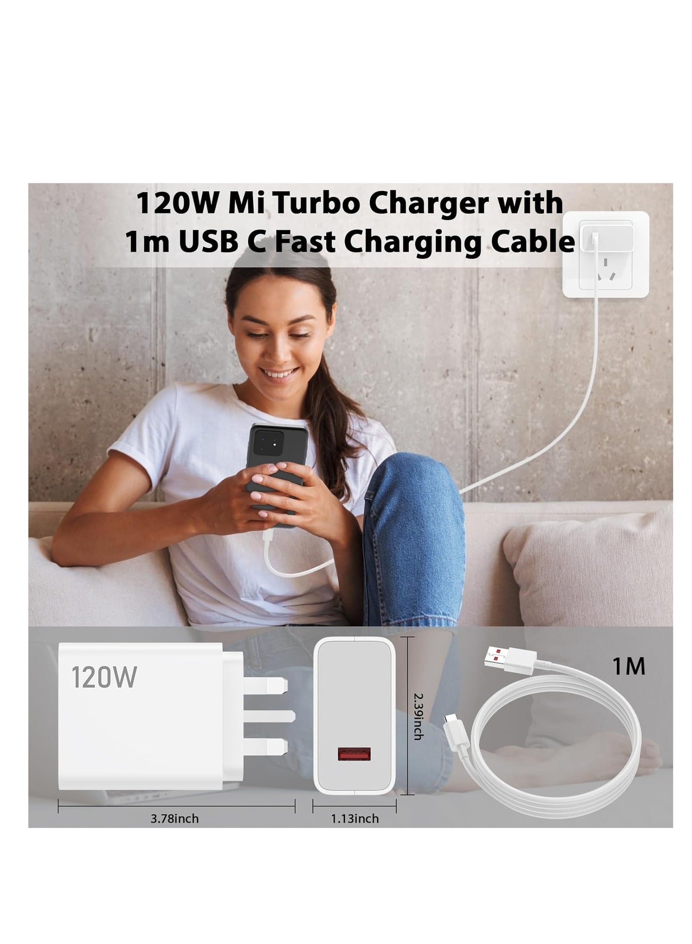 EuAcesry 120W Turbo-Ladekabel Für Xiaomi – 1m, 90° USB-C, 6A, Kompatibel Mit Xiaomi/Redmi/POCO