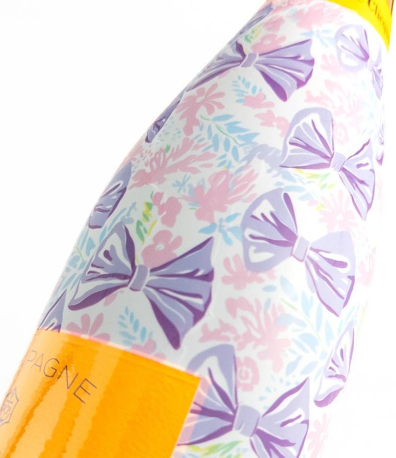 beaubottles Lavender Lace Bows Wrap for Champagne – Veuve Edition – Custom Wine Bottle Labels for Celebrations, Birthdays, Gifting – Fits 750ml Bottles – Personalized Wine Label Sleeve - Image 1