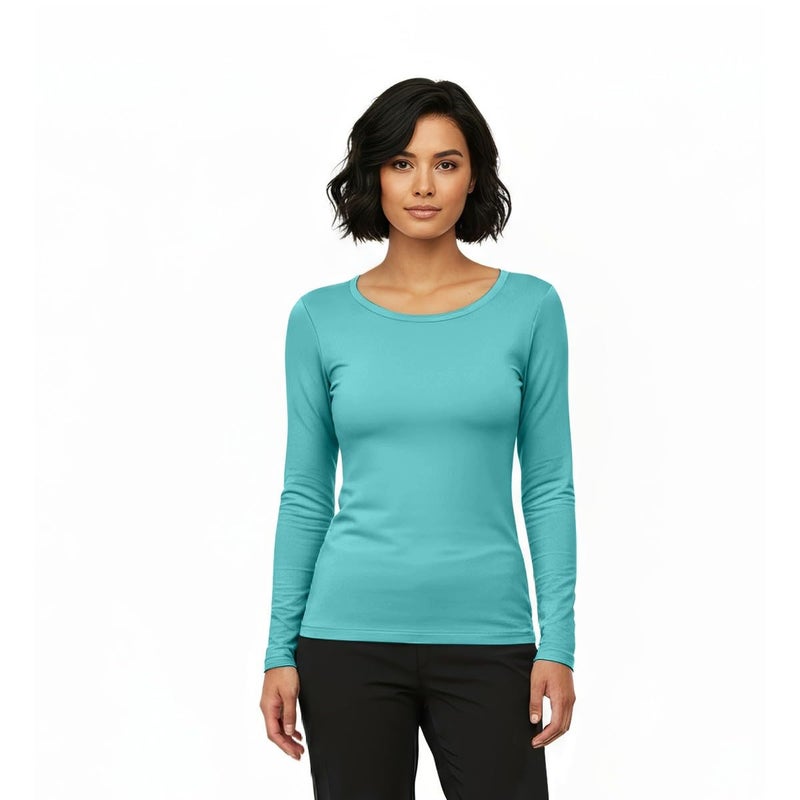 Natural Uniforms Women's Under Scrub Tee Crew Neck Long Sleeve T-Shirt (Aqua Blue, Small) - Image 2