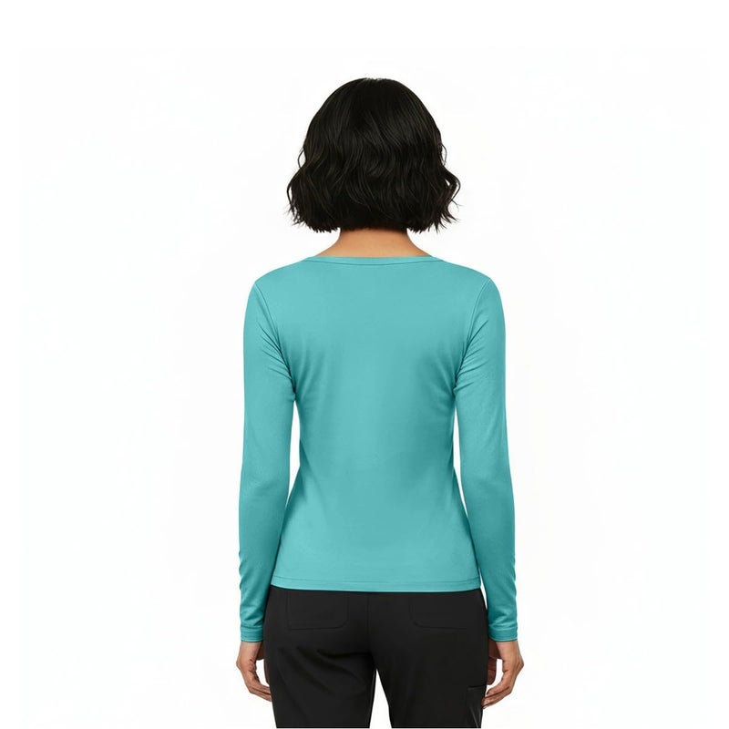 Natural Uniforms Women's Under Scrub Tee Crew Neck Long Sleeve T-Shirt (Aqua Blue, Small) - Image 3