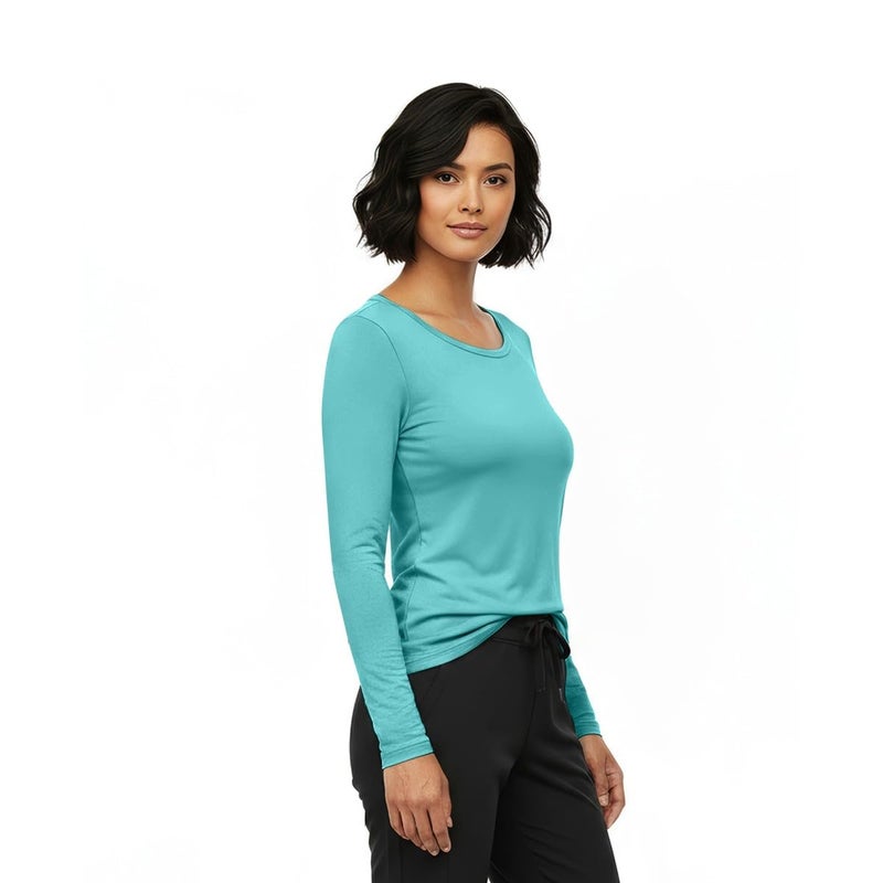 Natural Uniforms Women's Under Scrub Tee Crew Neck Long Sleeve T-Shirt (Aqua Blue, Small) - Image 4