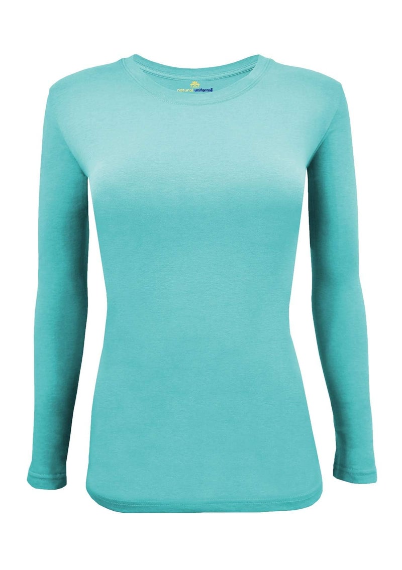 Natural Uniforms Women's Under Scrub Tee Crew Neck Long Sleeve T-Shirt (Aqua Blue, Small) - Image 1
