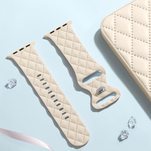 Witzon Silicone Band Compatible with Apple Watch Bands for Women 42mm 41mm 40mm 38mm 44mm 45mm 46mm 49mm, Designer Checkered Engraved Bow Soft Sport Strap for iWatch Series 11 10 9 8 7 6 5 4 SE 3 2 1 - Image 5