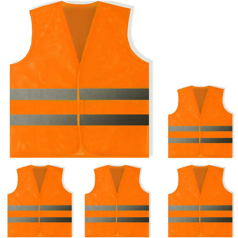 PeerBasics Safety Vests 5 Pack Orange Reflective High Visibility Men Women