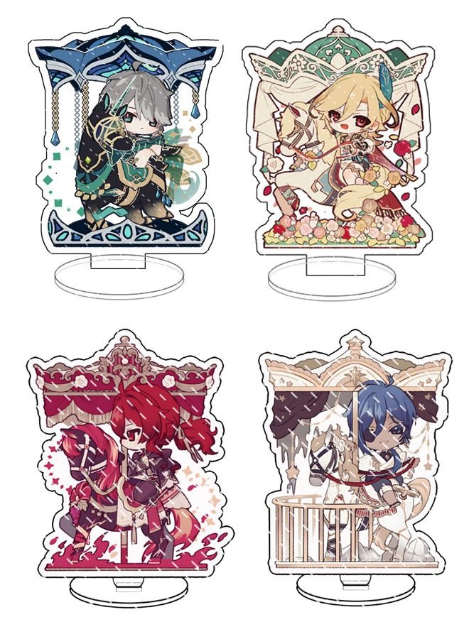 Genshin Impact Stand Figure Acrylic Ornaments Stand Model Collections Peripheral Statue Card Character Proof Series Transparent Figure Model Fans Decoration Collection Desk Decor Toys Cute(4pcs)  - Image 1