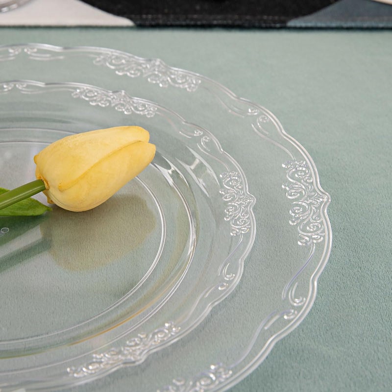 U-QE 60PCS Clear Plastic Plates for Party - Clear Plates Disposable Heavy Duty for Party & Wedding - Image 2