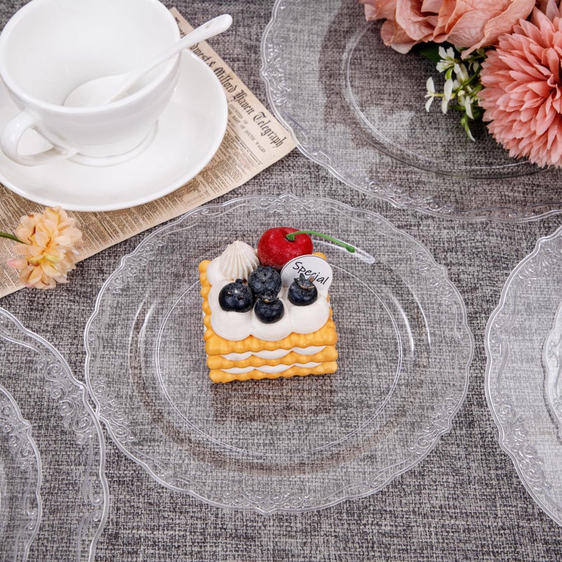 U-QE 60PCS Clear Plastic Plates for Party - Clear Plates Disposable Heavy Duty for Party & Wedding - Image 4