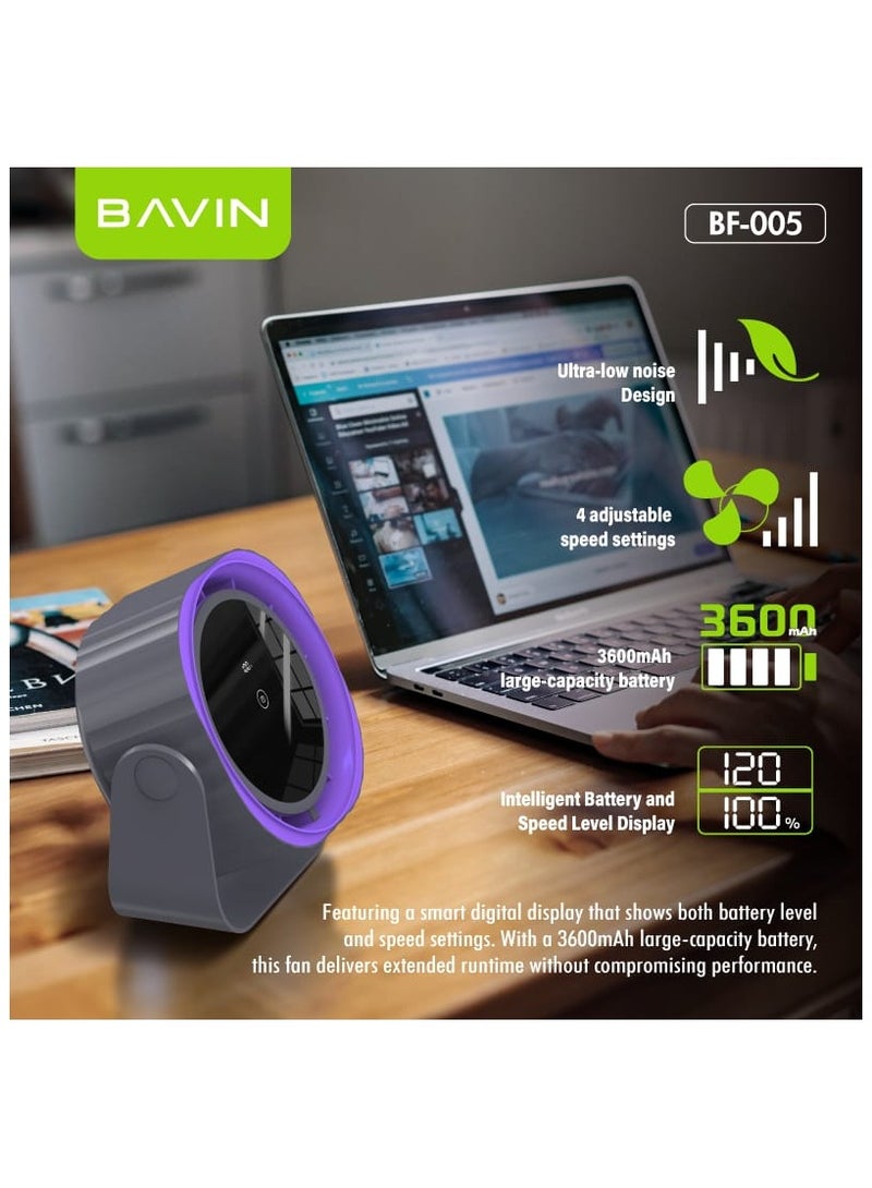 Bavin BF-005 High Speed ​​Rechargeable Portable Desktop Fan 3600mAh with 120 Gears - Image 2