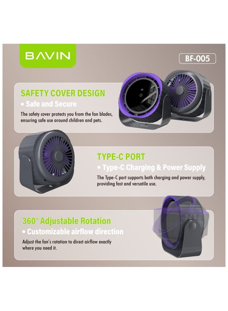 Bavin BF-005 High Speed ​​Rechargeable Portable Desktop Fan 3600mAh with 120 Gears - Image 5