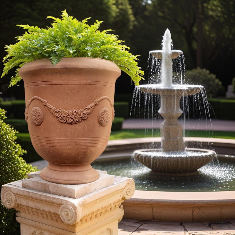 Worth Garden Large Urn Planter - 14" Dia x 16.5" H Lightweight Magnesium Oxide Plant Pot with Cement Texture - Rust-Like Finish Concrete Urn Planter with Drainage Hole for Indoor & Outdoor Decor - Image 5