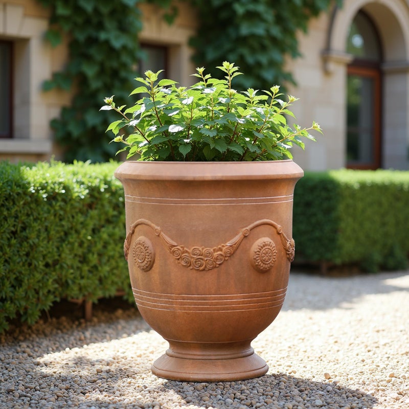 Worth Garden Large Urn Planter - 14" Dia x 16.5" H Lightweight Magnesium Oxide Plant Pot with Cement Texture - Rust-Like Finish Concrete Urn Planter with Drainage Hole for Indoor & Outdoor Decor - Image 3