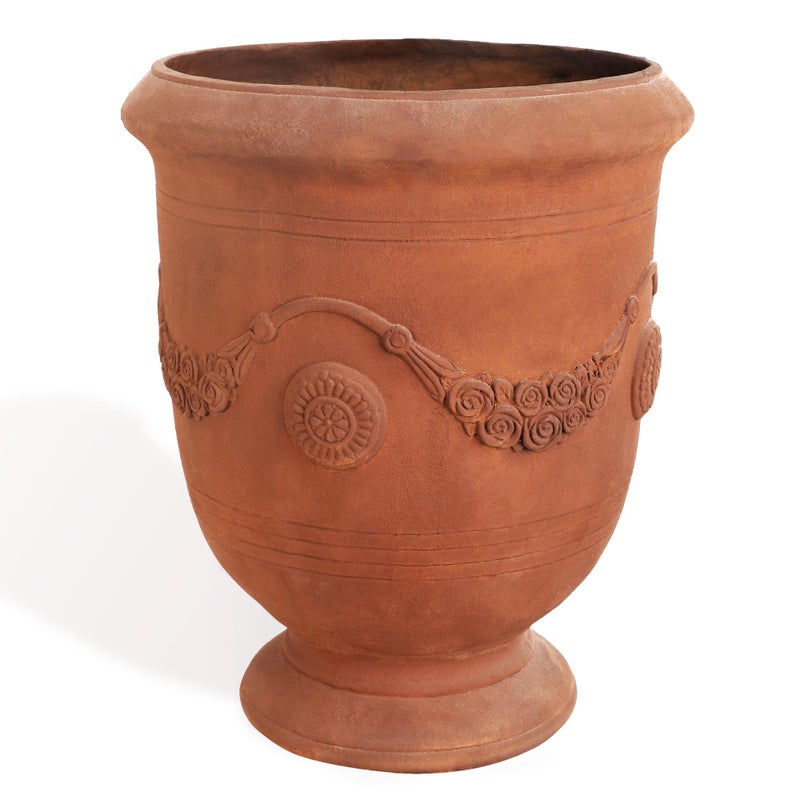 Worth Garden Large Urn Planter - 14" Dia x 16.5" H Lightweight Magnesium Oxide Plant Pot with Cement Texture - Rust-Like Finish Concrete Urn Planter with Drainage Hole for Indoor & Outdoor Decor - Image 1