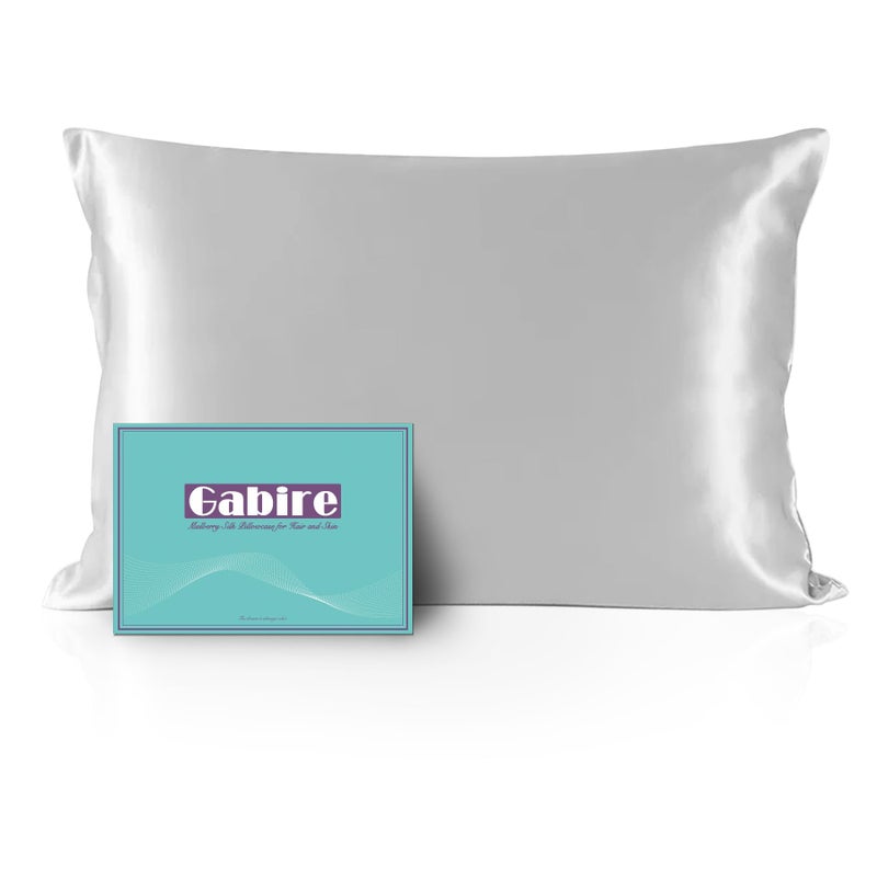 Gabire Mulberry Silk Pillowcase for Hair and Skin Prevent Acne Pillowcase Both Sides Real Silk Pillowcases Organic Silk Pillowcase with Hidden Zipper  Silver Grey  Standard (20""?26"") - Image 1