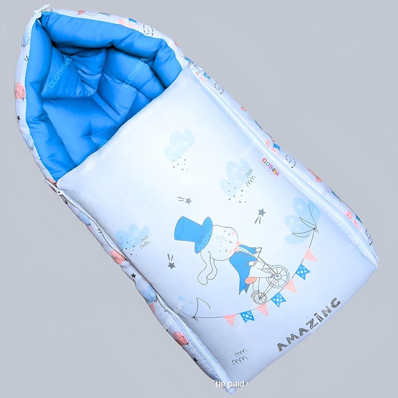 Frido Frido 3 in 1 Baby Bed Sleeping Bag Carry Nest Cotton Baby Bedding for New Born Infant Portable Bassinet for Baby Carrying Unisex 0 to 12M Light Grey Blue - Image 1