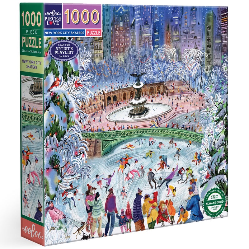 eeBoo 1000 Piece Puzzle New York City Skaters Jigsaw Puzzle for Adults Square 23 x 23 Made with Recycled Board VegetableBased Ink - Image 3