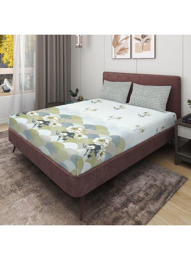 RD TREND تقدم RD TREND® ملاءة سرير فاخرة من القطن الناعم للغاية 210 Tc (100x108 بوصة) لسرير مزدوج بحجم كينغ مع 2 غطاء وسادة بحجم 18x28 (نقشة هينا الزهرية، حجم كينغ 100x108) - Image 4