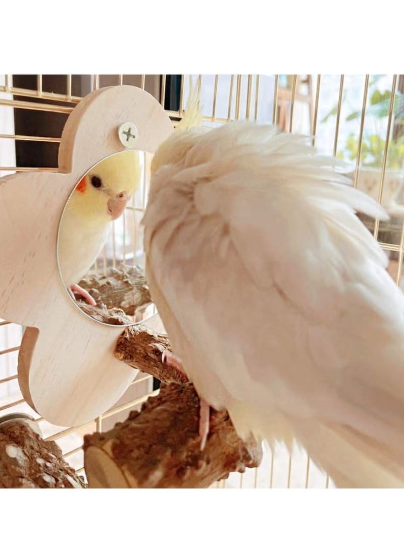 OMEVE Bird Mirror With Perch , Cockatiel Mirror for Cage，Natural Wooden Parrot Bird Cage Bracket, Suitable for Small Parrot Canary Lovebird Small and Medium Bird Standing Bar Molar Toy log - Image 5