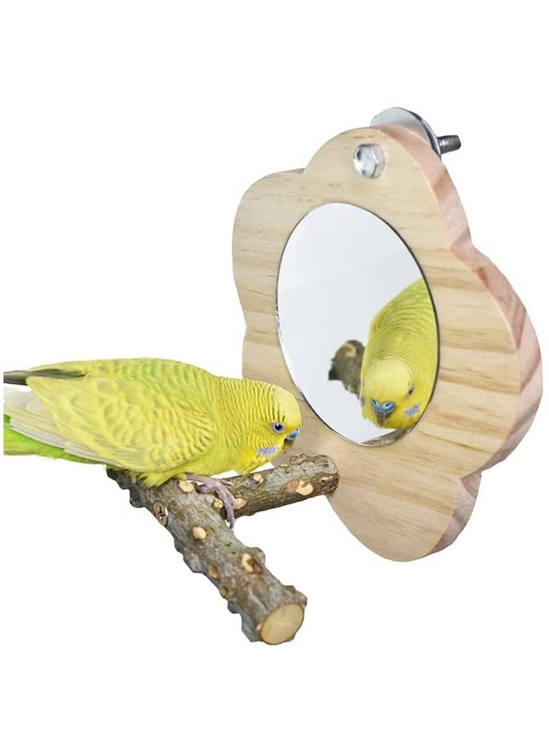 OMEVE Bird Mirror With Perch , Cockatiel Mirror for Cage，Natural Wooden Parrot Bird Cage Bracket, Suitable for Small Parrot Canary Lovebird Small and Medium Bird Standing Bar Molar Toy log - Image 3