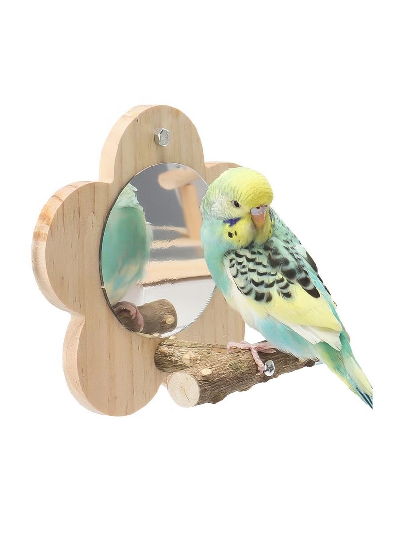 OMEVE Bird Mirror With Perch , Cockatiel Mirror for Cage，Natural Wooden Parrot Bird Cage Bracket, Suitable for Small Parrot Canary Lovebird Small and Medium Bird Standing Bar Molar Toy log - Image 2