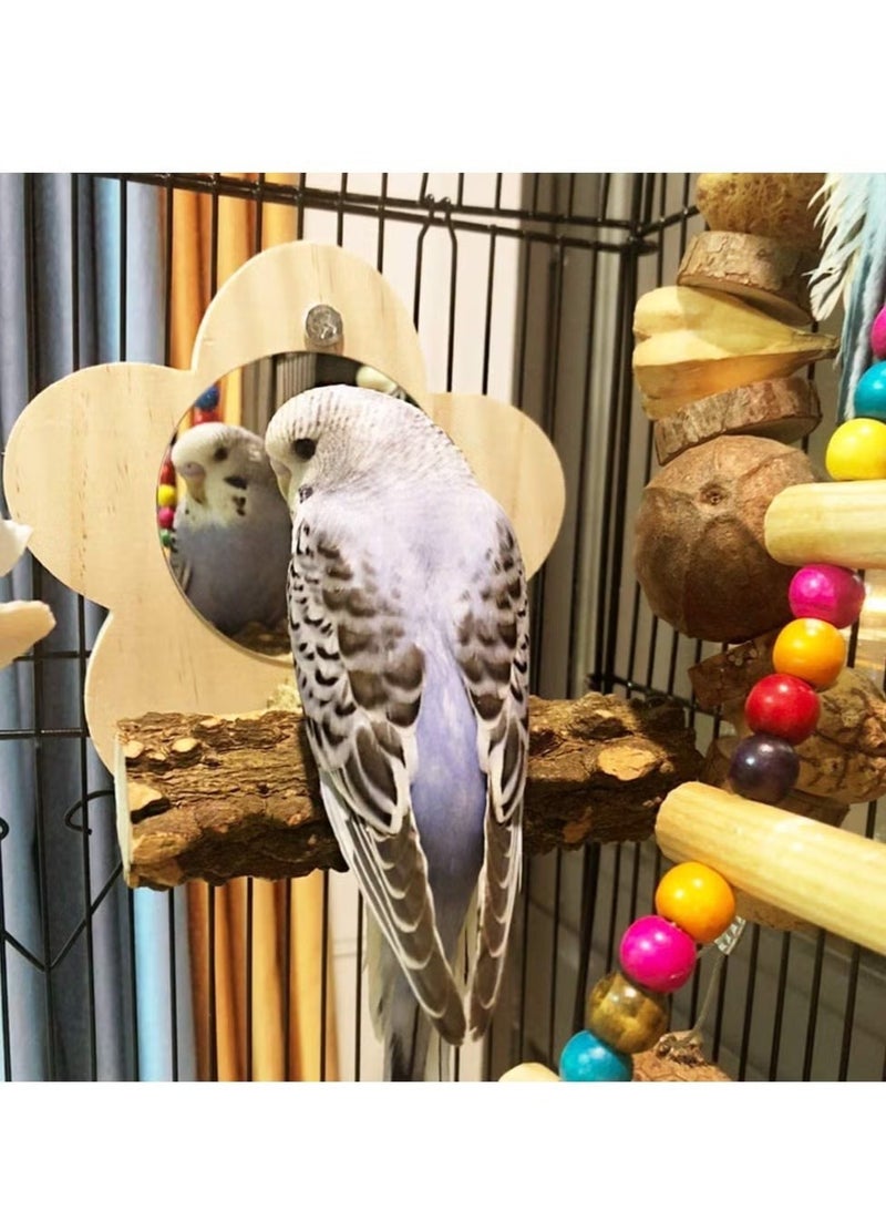 OMEVE Bird Mirror With Perch , Cockatiel Mirror for Cage，Natural Wooden Parrot Bird Cage Bracket, Suitable for Small Parrot Canary Lovebird Small and Medium Bird Standing Bar Molar Toy log - Image 4