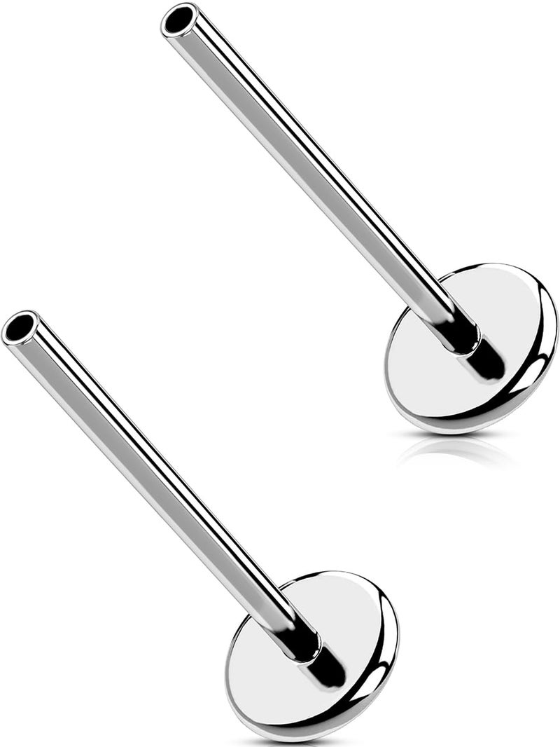 MS CUTE 2Pcs Conch Piercing Jewelry, Threadless G23 Solid Titanium 20G Replacement Post Bar of Flat Back Stud Earrings in Cartilage Helix Conch Piercing Jewelry for Women Men-Silver 12MM - Image 1