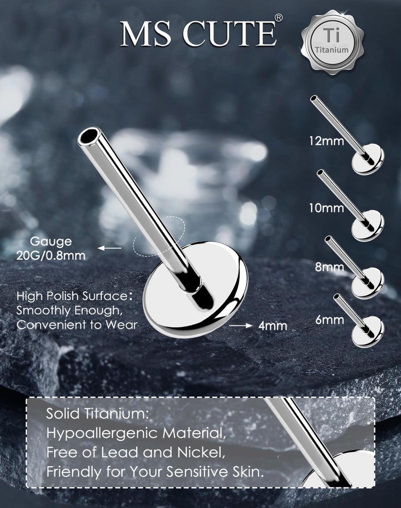 MS CUTE 2Pcs Conch Piercing Jewelry, Threadless G23 Solid Titanium 20G Replacement Post Bar of Flat Back Stud Earrings in Cartilage Helix Conch Piercing Jewelry for Women Men-Silver 12MM - Image 2