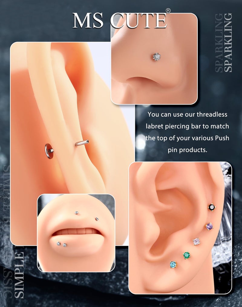 MS CUTE 2Pcs Conch Piercing Jewelry, Threadless G23 Solid Titanium 20G Replacement Post Bar of Flat Back Stud Earrings in Cartilage Helix Conch Piercing Jewelry for Women Men-Silver 12MM - Image 3