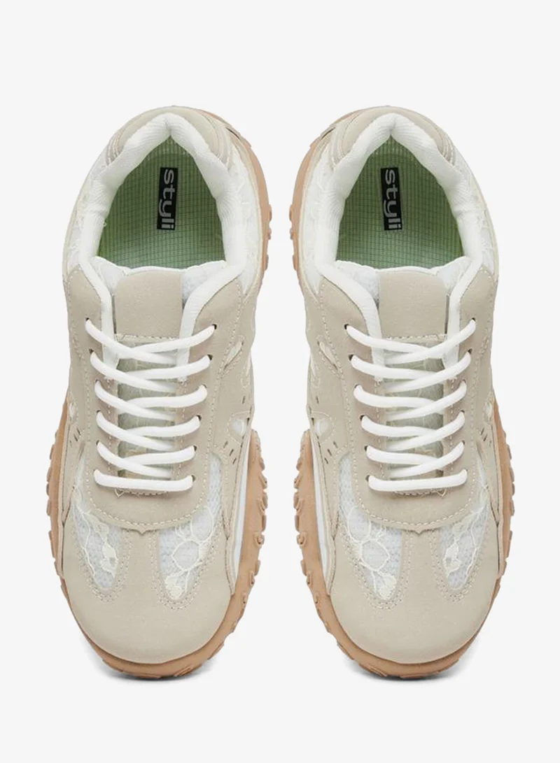 Styli Active  Lace Insert Spike Sole Sneakers for Women | Best Price UAE