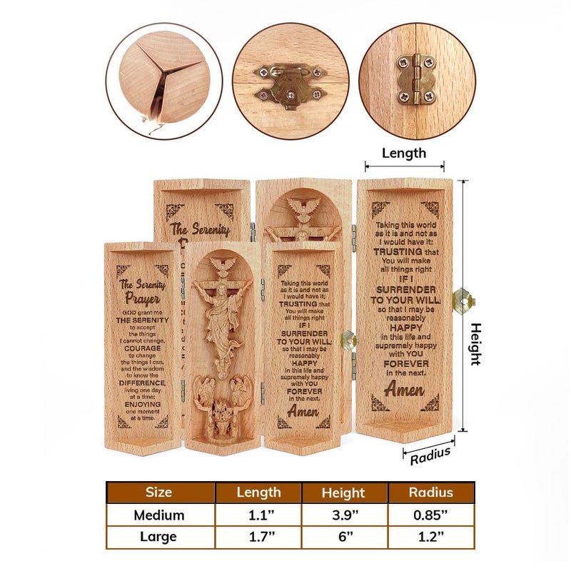 Jesuspirit - Our Father in Heaven Christian Decor  Catholic Wooden Statue  Sculpture Nativity Family  Statue of Jesus  Home Decor - Openable Wooden Cylinder Sculpture of Jesus (The Serenity) - Image 2