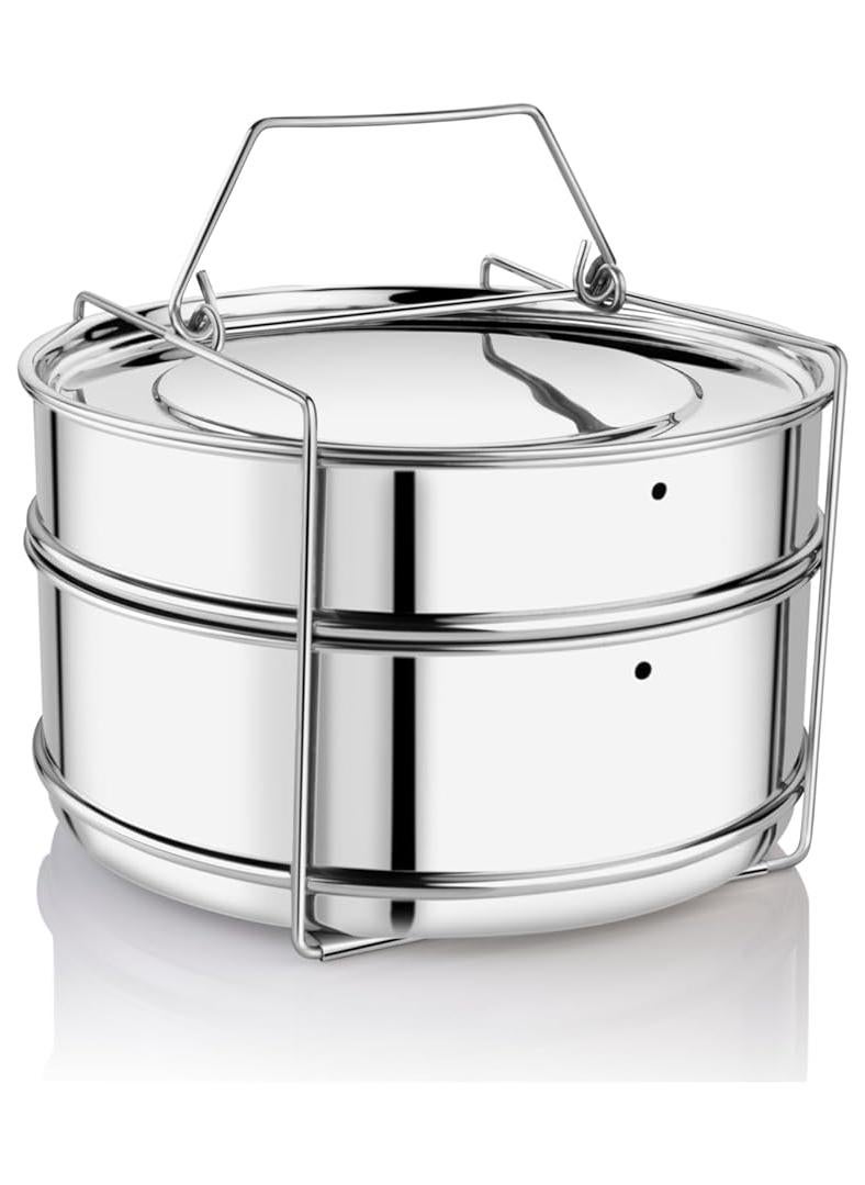 Embassy فاصل طهي من الفولاذ المقاوم للصدأ | مناسب لقدر الضغط بغطاء خارجي سعة 8.5 لتر من بريستيج بوبولار وبوبولار بلس | 2 حاويات مع رافع | الأبعاد - 19x19x12.5 سم - Image 1