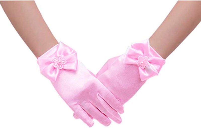 DreamHigh Wedding Flower Girl's Stretch Satin Dress Gloves - Image 1