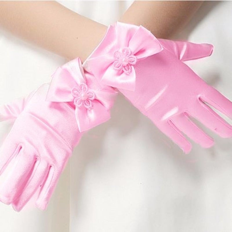 DreamHigh Wedding Flower Girl's Stretch Satin Dress Gloves - Image 3