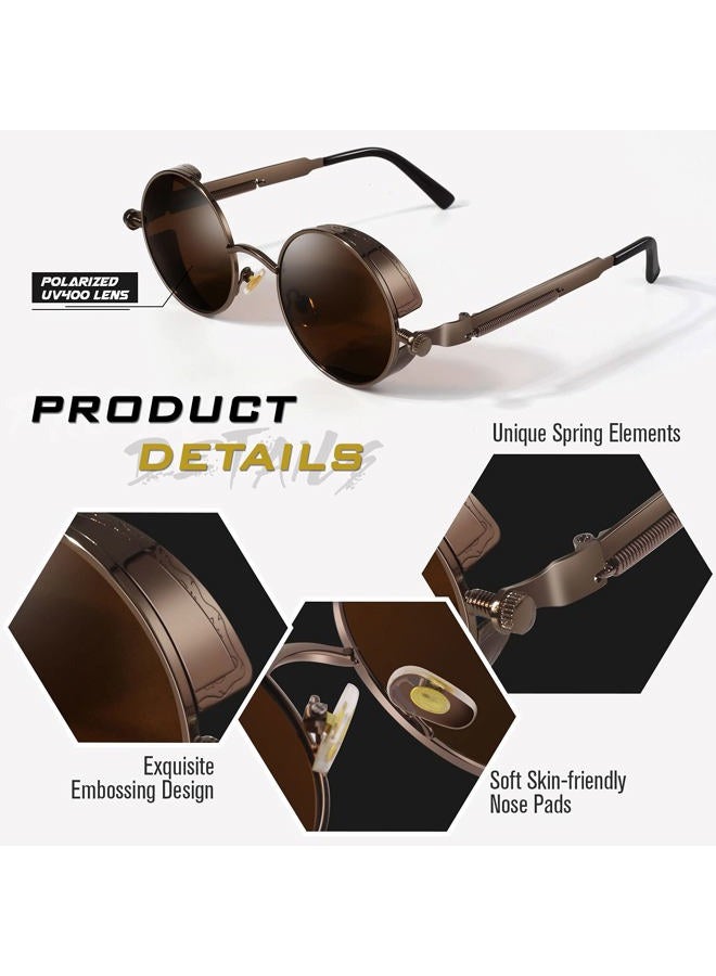 GQUEEN Retro Round Circle Steampunk Polarized Sunglasses Metal Alloy for Men Women MTS2 - Image 3