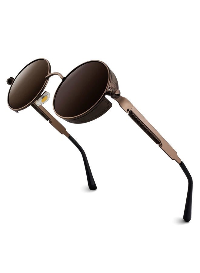 GQUEEN Retro Round Circle Steampunk Polarized Sunglasses Metal Alloy for Men Women MTS2 - Image 1