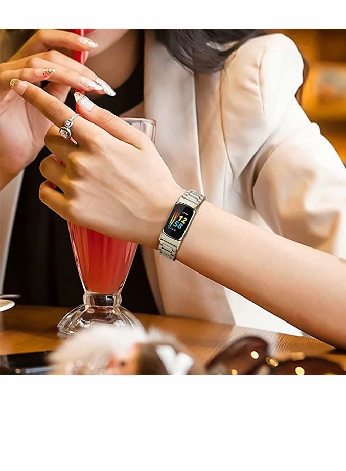 SYOSI Compatible with Fitbit Charge 5 Bands Sets, 2 Pack Stainless Steel Metal Band Mesh Woven Magnetic Wristband Replacement for Fitbit Charge 5 Advanced Fitness & Health Tracker, Champaign Gold - Image 4