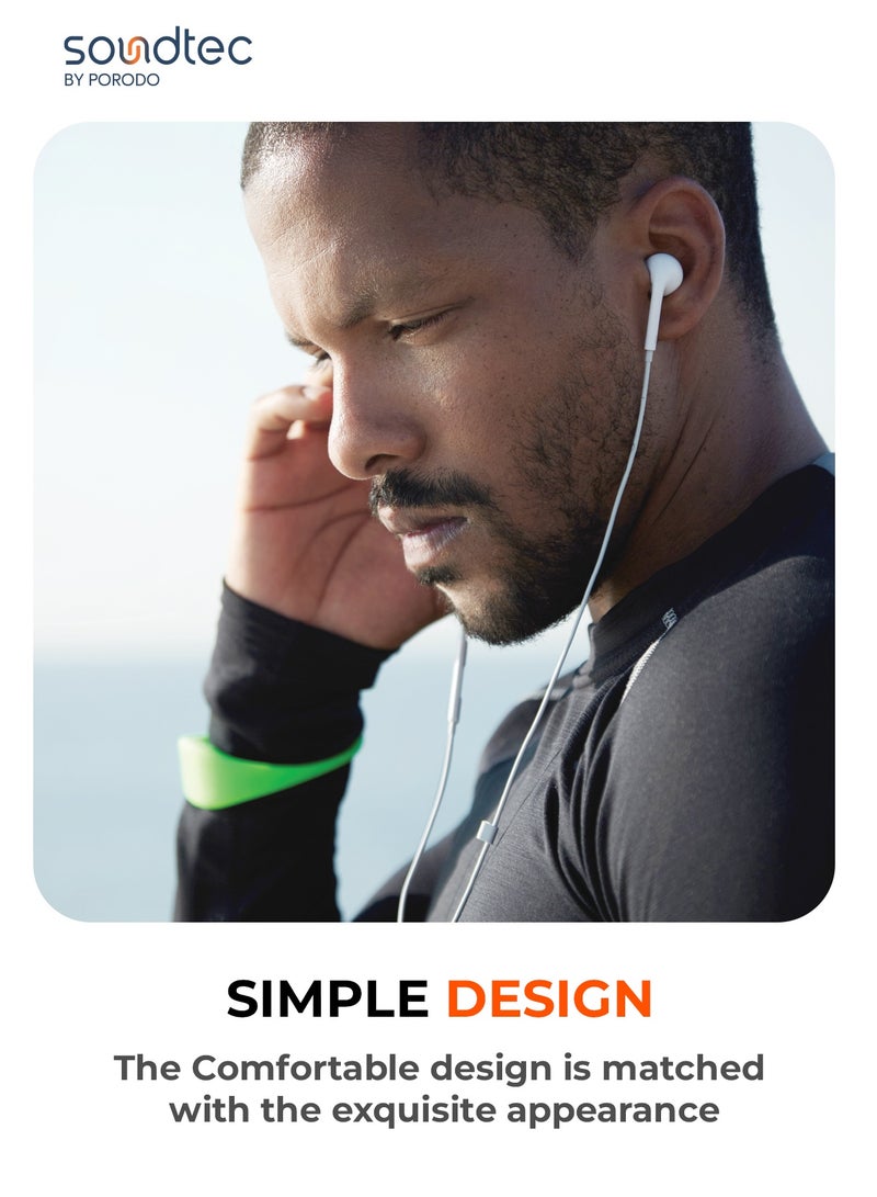 porodo Soundtec Stereo Earphones with Type-C Connector / High-Clarify Microphone / ABS Material / 120 cm Tangle Free Cable - White - Image 3