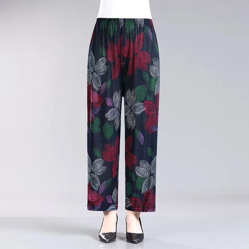 Summer Womens Ice Silk Pants Middle-aged and Elderly Loose Casual Home Pants Elacto Plus Fat Mother Pants Square Sports No. 29 Nine-point Straight Pants 
