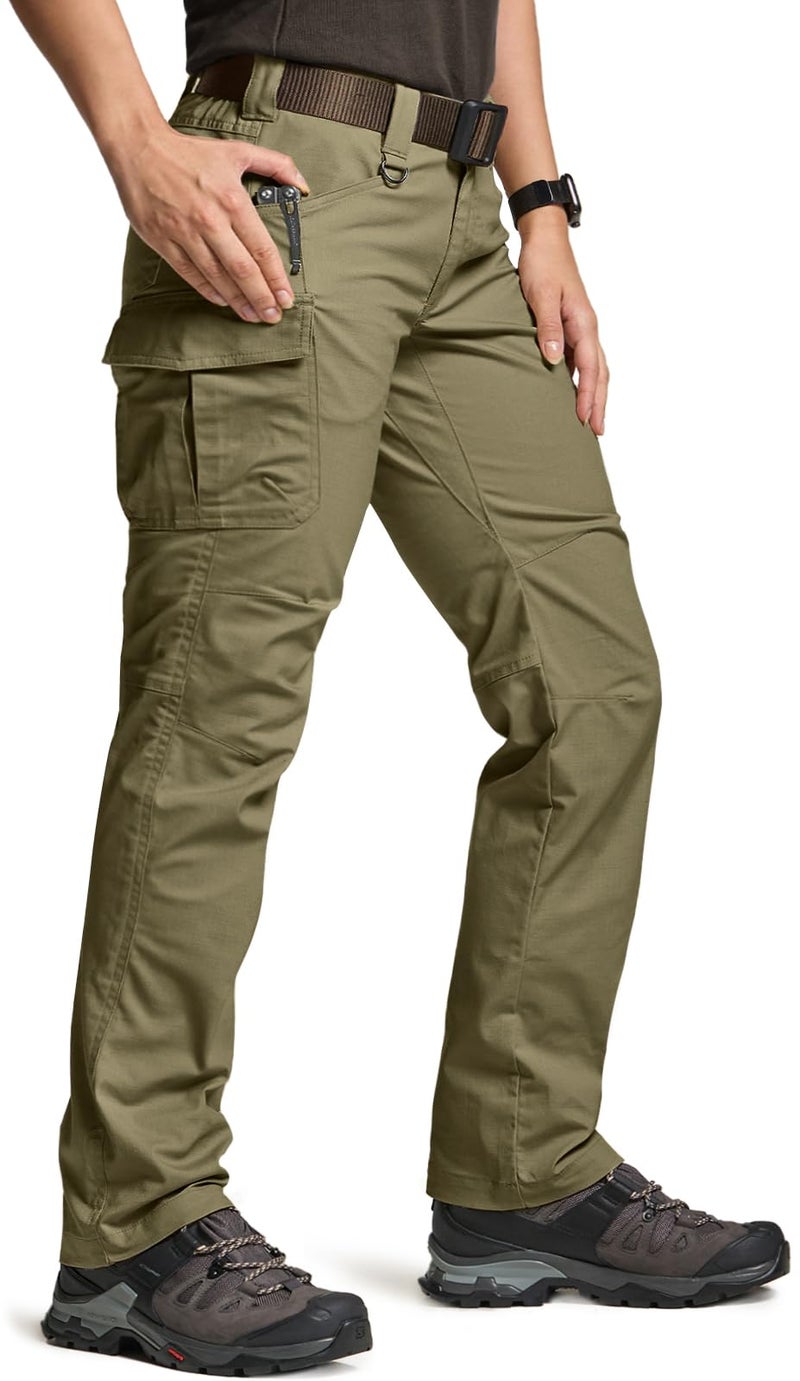 CQR Womens Flex Stretch Tactical Pants Water Resistant Ripstop Cargo Work Pants with Pockets for Outdoor Hiking Vanguard Soil Green 10 Long - Image 2