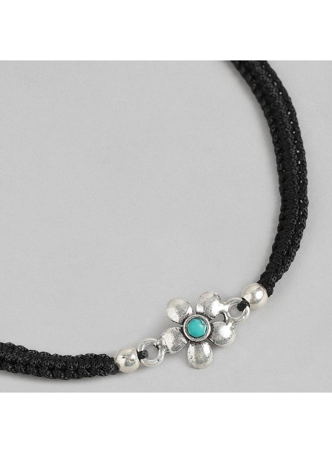 زافيا سوار كاحل من الفضة الإسترلينية عيار 925 مطلي بالروديوم ومزين بنقشة زهور من ZAVYA (قطعة واحدة) | هدية للنساء والفتيات | مع شهادة أصالة وختم عيار 925 - Image 4
