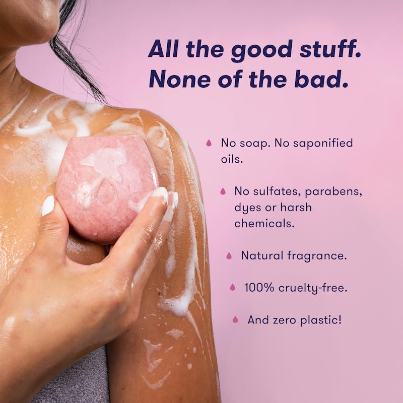 HiBAR شريط غسول الجسم الصلب HIBAR Nourish معزز غني بمستخلص الرمان بروتين الجوجوبا للاستخدام اليومي للبشرة الحساسة خالي من البلاستيك والبارابين وصابون نباتي بالتوت الأسود والورد 1 شريط - Image 4