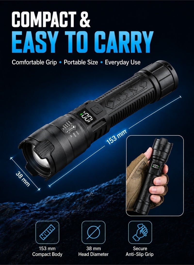 Monda Rechargeable Lumens High Power LED Flashlight, Tactical Flashlight with Zoomable, 3 Modes, Waterproof, Ideal for Camping, Hiking, Emergencies Emergency Supplies - Image 3
