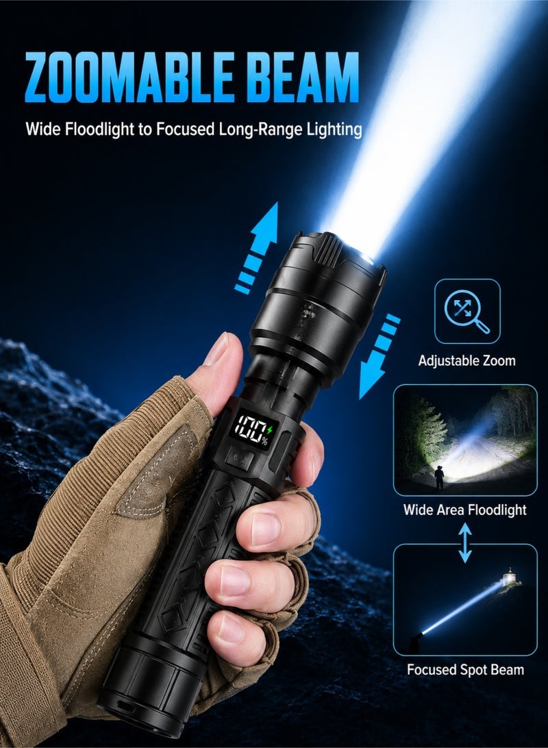 Monda Rechargeable Lumens High Power LED Flashlight, Tactical Flashlight with Zoomable, 3 Modes, Waterproof, Ideal for Camping, Hiking, Emergencies Emergency Supplies - Image 5