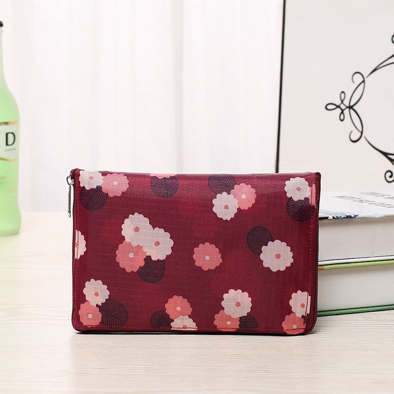 Korean Style Wallet Folding Shopping Bag Wine red flowers 