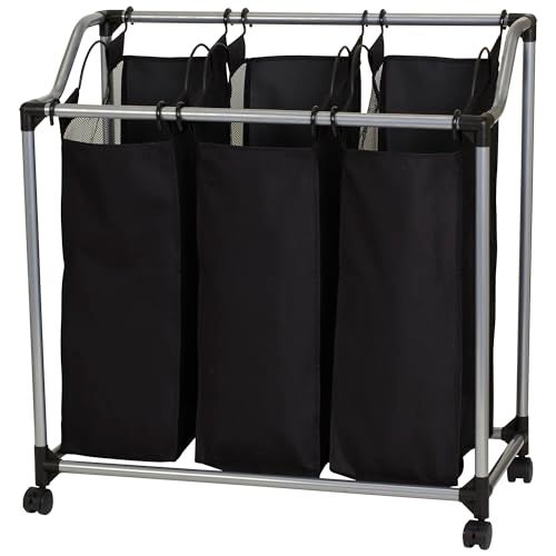 Household Essentials Triple Laundry Sorter with Wheels, Tapered Metal Frame, Removable Polyester Bags, Ventilated, Smooth Rolling Casters, Great for Sorting Laundry Large - Image 1