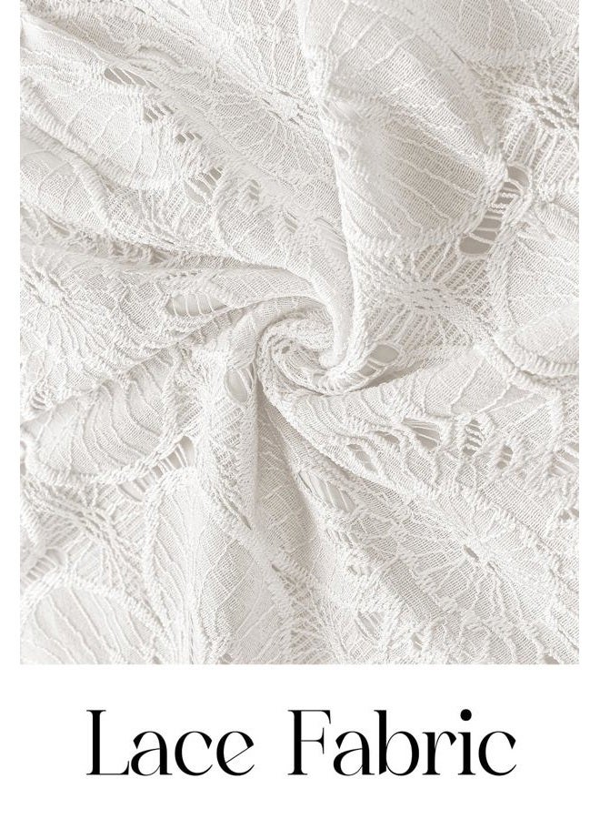 MEROKEETY Women's Fall Long Sleeve Floral Maxi Dress Lace Eyelet Hollow Out Tiered Boho Wedding Guest Dresses Pockets, White, L - Image 5