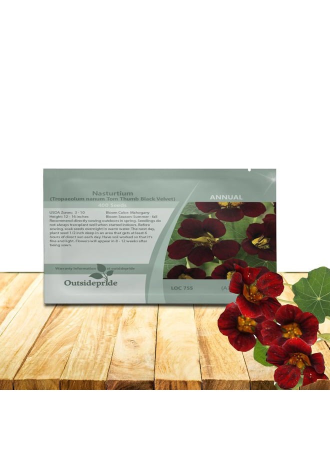Outsidepride Tom Thumb Black Velvet Nasturtium Seeds - 200 Pcs Annual, Easy to Grow & Versatile, Flower Seeds for Planting Vibrant Blooms, Ideal for Gardens, Borders, and Pollinator Gardens - Image 1
