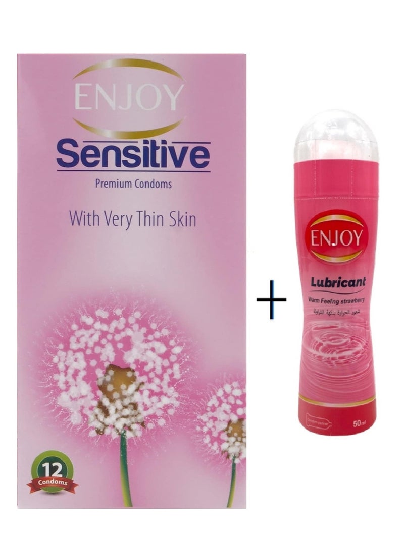 Generic pack of 12 sensitive condom plus strawberry feelind lubricant 50 m 