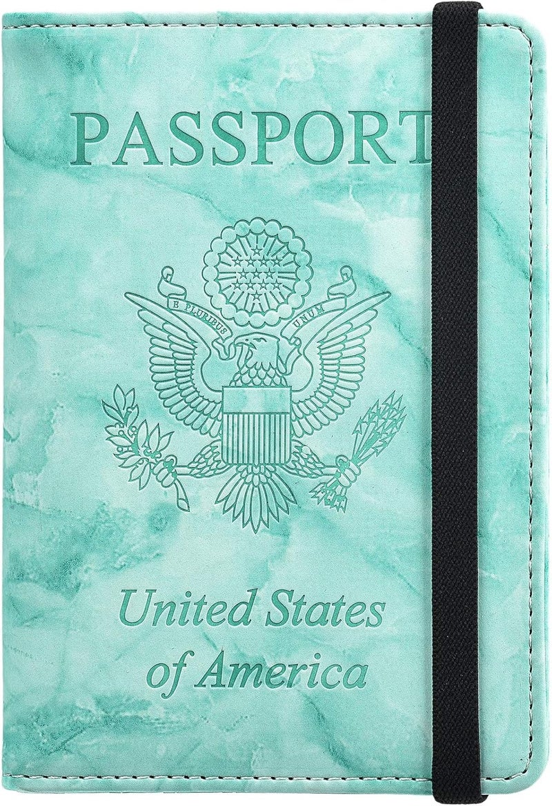HerriaT Marble Leather Passport Holder Cover Case RFID Blocking Travel Wallets Card Case for Women Men(Green) - Image 1