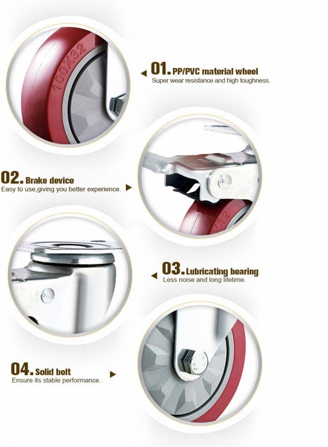 GBL 4'' Heavy Duty Caster Wheels With Brakes 1320Lbs | 4 x Castor for Moving Furniture, Table, Trolley, Workbench, Garage (2 With & 2 Without Brakes) + Screws - Image 2