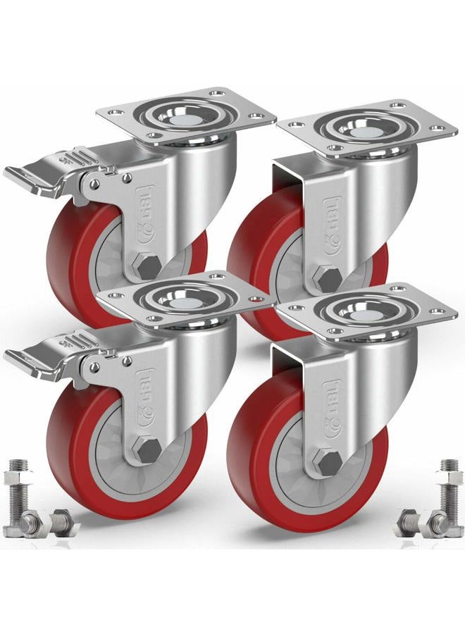 GBL 4'' Heavy Duty Caster Wheels With Brakes 1320Lbs | 4 x Castor for Moving Furniture, Table, Trolley, Workbench, Garage (2 With & 2 Without Brakes) + Screws - Image 1